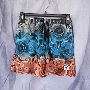 Fast & Furious Kids Floral Swim Trunks Blue Rose Print Swim Shorts Size Medium